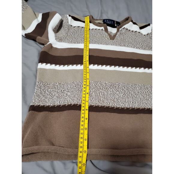Crazy Horse by Liz Claiborne Women’s Petite MD Sweater Brown Beige Striped V-Nec - Picture 8 of 11